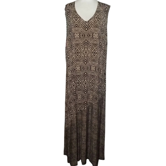 Soft Surroundings Tulum Aztec Tank Maxi Dress Brown & Tan Jersey Knit Size 3X - Picture 3 of 11
